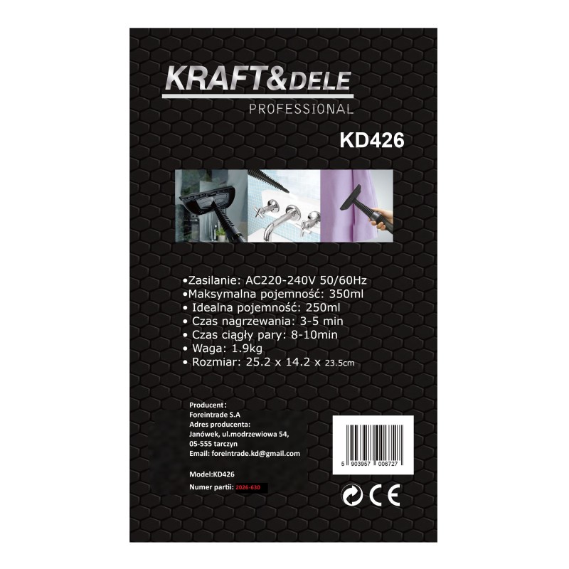 Gőztisztító 1100W 350ml KRAFT&DELE KD426