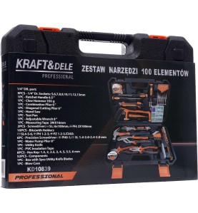 Zestaw narzędzi 100 el. KD10839 - opakowanie kartonowe z pełną specyfikacją zestawu