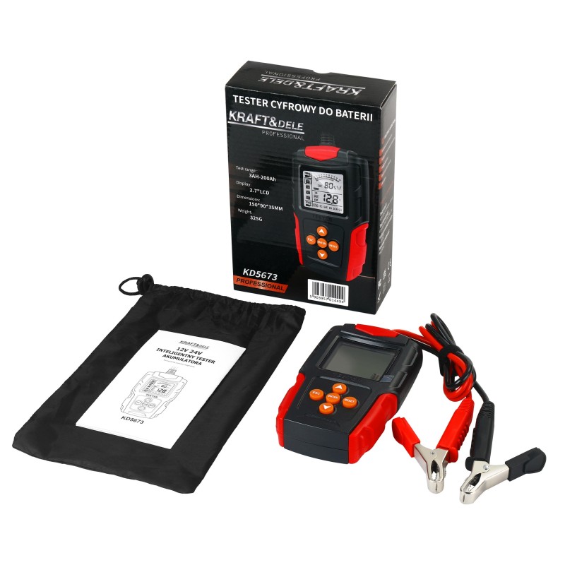 Digitális akkumulátor teszter 12/24V 3Ah-200Ah KRAFT&DELE KD5673 Digitális akkumulátor teszter 12/24V 3Ah-200Ah KRAFT&DELE KD5673