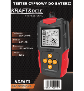 Verpackung des Batterietesters KD5673 mit sichtbaren technischen Spezifikationen