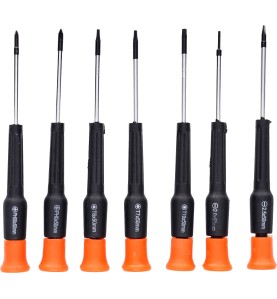 Schraubendreher- und Bit-Set 122-tlg. KD10958 - Sieben Feinmechaniker-Schraubendreher mit schwarz-orangen Griffen
