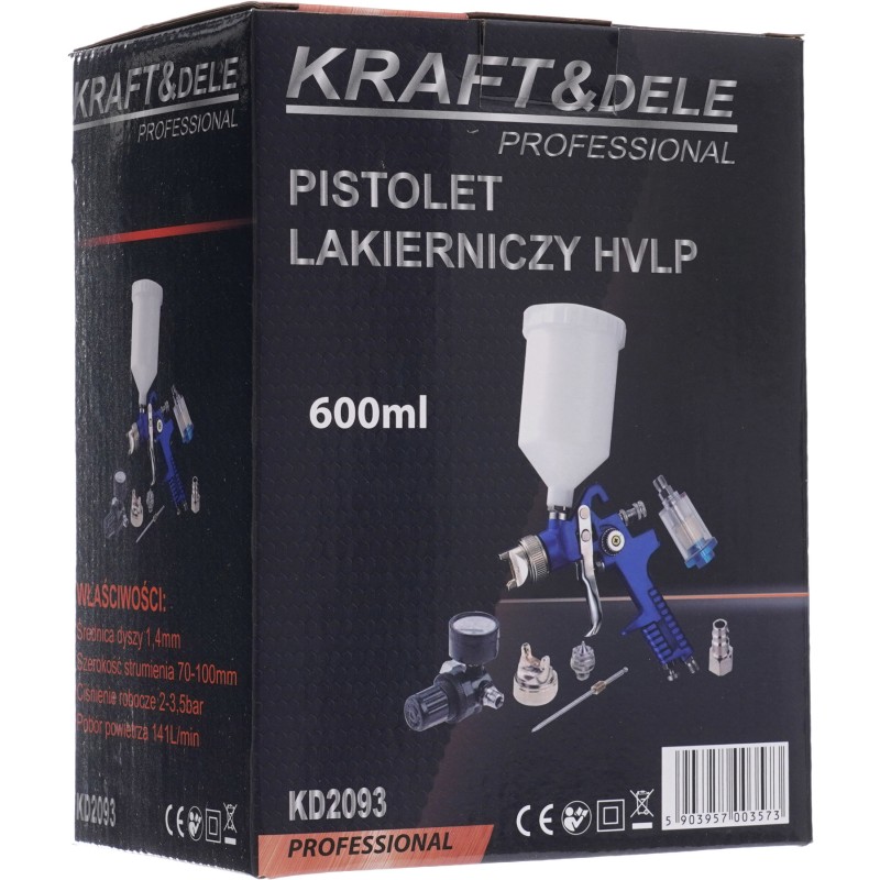 HVLP dažymo pistoletas 600ml KRAFT&DELE KD2093