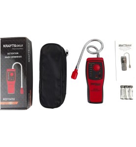 Komplettes Set des Gasdetektors KD11410 mit Verpackung und Zubehör