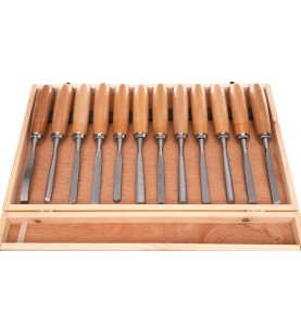 Schnitzbeitel-Set 12-tlg. KD11775 - Schnitzbeitel im Holzkasten angeordnet