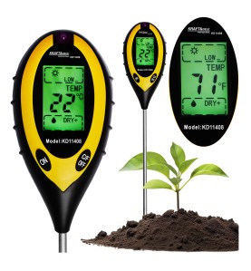 4-in-1 Bodenmessgerät KD11408 mit Display und beispielhafter Messung