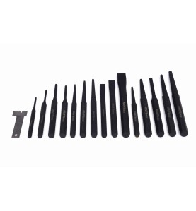 Set aus schwarzen Durchschlägen und Meißeln KD10097 mit Metallwerkzeug