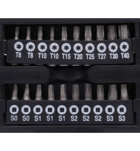 Zestaw śrubokrętów i bitów 100 el. KD10957 - zbliżenie na bity typu Torx i kwadratowe