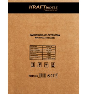 Specyfikacja techniczna na opakowaniu nagrzewnicy elektrycznej KD11724