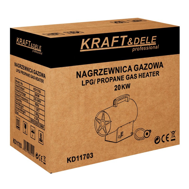 Gázüzemű hőlégfúvó + nyomáscsökkentő 20kW KRAFT&DELE KD11703
