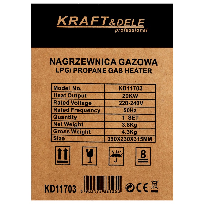 Gázüzemű hőlégfúvó + nyomáscsökkentő 20kW KRAFT&DELE KD11703