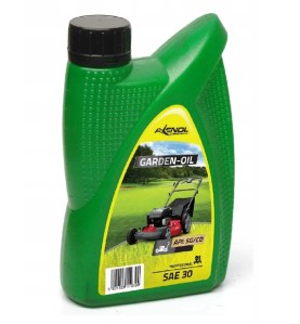 Garden-Oil 4T SAE30 Ölflasche auf weißem Hintergrund – Vorderansicht