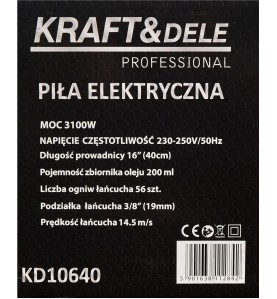 Specyfikacja techniczna na opakowaniu piły elektrycznej KD10640