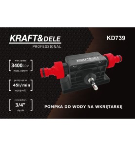 Grafika promocyjna pompy do wody na wkrętarkę KD739 z parametrami