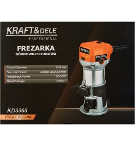 Opakowanie kartonowe frezarki Kraft&Dele KD3360 - widok z przodu ze specyfikacją techniczną