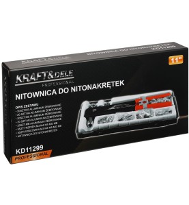 Opakowanie kartonowe nitownicy do nitonakrętek Kraft&Dele KD11299 z opisem zawartości zestawu