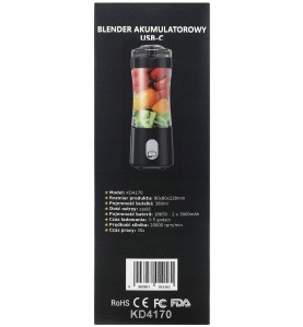 Tylna ścianka opakowania blendera KRAFT&DELE KD4170 ze specyfikacją techniczną