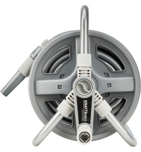 Seitenansicht der Gartenschlauchtrommel KRAFT&DELE KD2079 mit Aufrollmechanismus