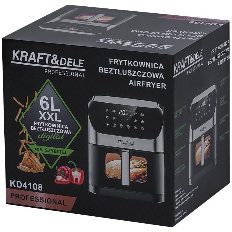 KRAFT&DELE KD4108 Airfryer forrólevegős sütő 6L 2000W KRAFT&DELE KD4108 Airfryer forrólevegős sütő 6L 2000W
