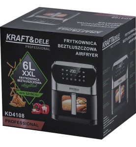 Opakowanie kartonowe frytkownicy beztłuszczowej Kraft&Dele KD4108 z opisem funkcji