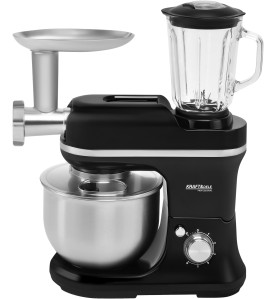 KRAFT&DELE KD4227 Küchenmaschine Seitenansicht mit montiertem Fleischwolf und Mixer