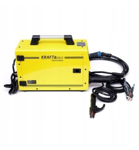 A KRAFT&DELE KD811 hegesztőgép oldalsó nézete csatlakoztatott hegesztőkábelekkel