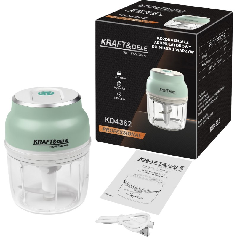 Akumuliatorinis smulkintuvas mėsai ir daržovėms 230ml KRAFT&DELE KD4362