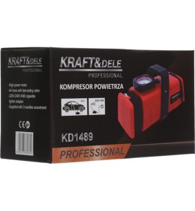 Opakowanie kartonowe kompresora KRAFT&DELE KD1489 z widocznym produktem
