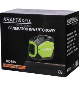 Kraft&Dele KD685 áramfejlesztő kartondoboza nyomtatott műszaki adatokkal