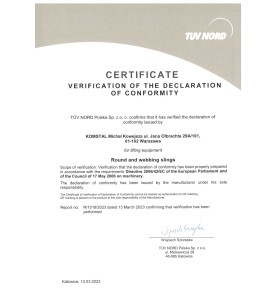 TÜV NORD megfelelőségi nyilatkozat igazolása rakományrögzítő hevederekhez