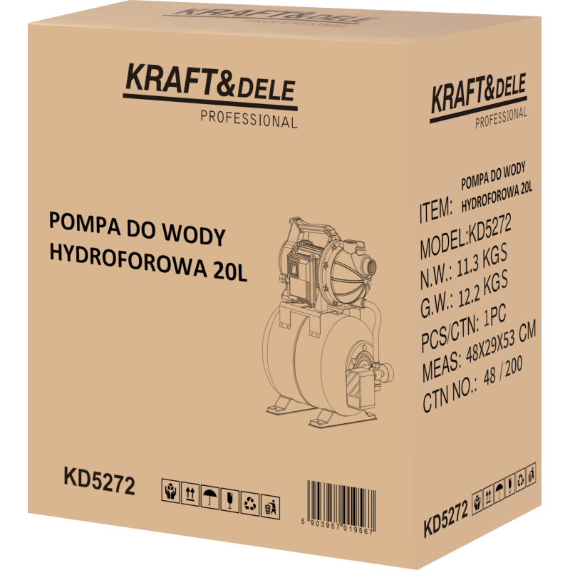 Vandens siurblys su hidroforu KRAFT&DELE KD5272 20L 1200W 3400L/h