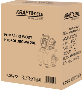 Kartonowe opakowanie pompy hydroforowej Kraft&Dele KD5272 z opisem modelu