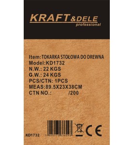 Etykieta informacyjna na opakowaniu tokarki Kraft&Dele KD1732