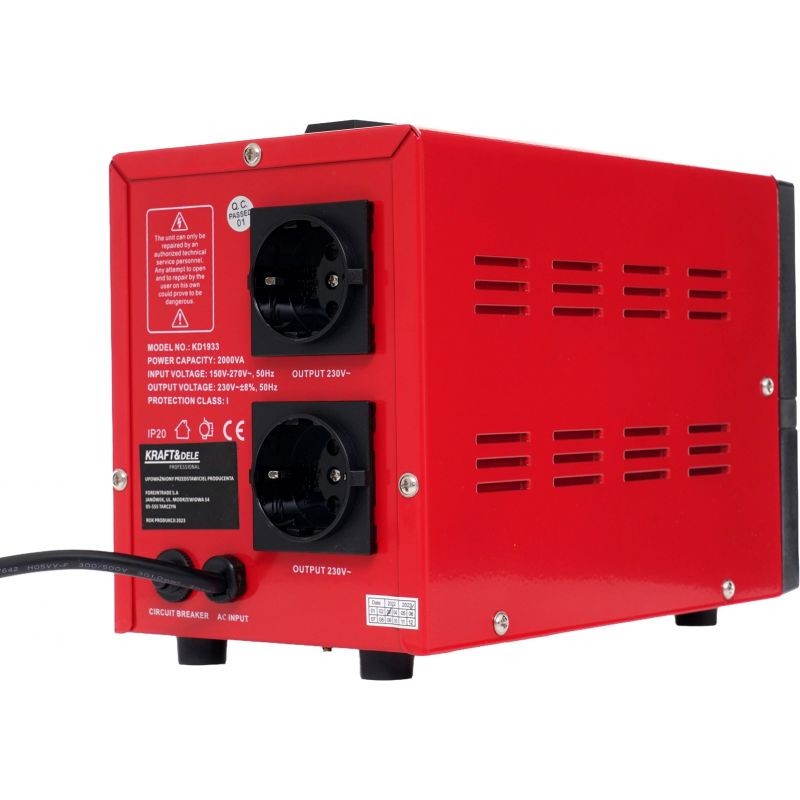 Įtampos stabilizatorius AVR 2000VA 230V KRAFT&DELE KD1933 Įtampos stabilizatorius AVR 2000VA 230V KRAFT&DELE KD1933