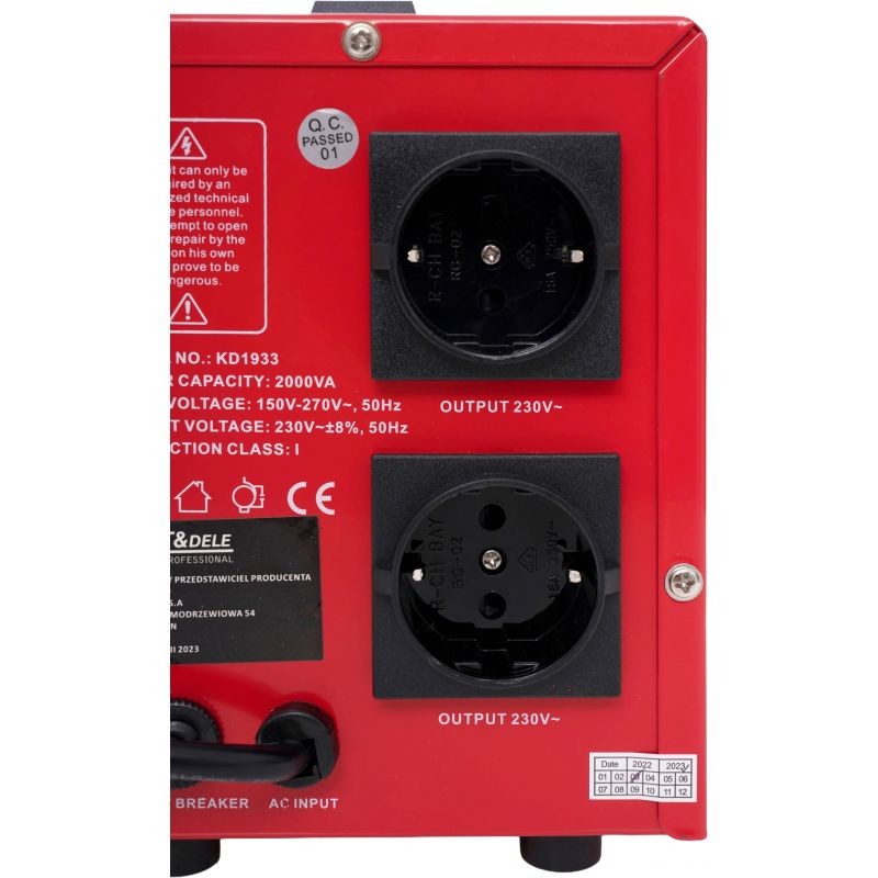 Įtampos stabilizatorius AVR 2000VA 230V KRAFT&DELE KD1933 Įtampos stabilizatorius AVR 2000VA 230V KRAFT&DELE KD1933