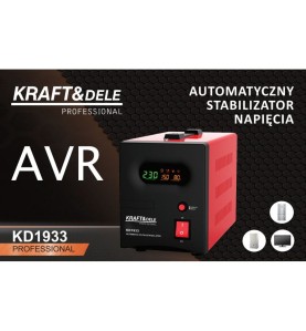 Grafika promocyjna stabilizatora napięcia KRAFT&DELE KD1933 z ikonami zastosowań