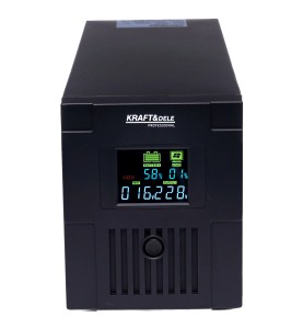 Zasilacz awaryjny UPS 2000VA 1200W LCD KD1930 - widok z przodu z włączonym wyświetlaczem