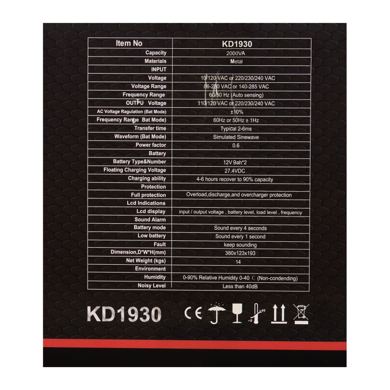 Zasilacz awaryjny UPS 2000VA 1200W LCD KRAFT&DELE KD1930