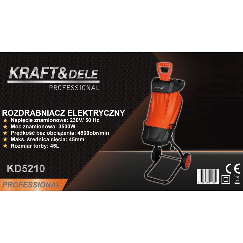 Elektromos ágaprító 3500W 45L 45mm KRAFT&DELE KD5210