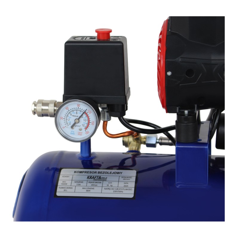 KRAFT&DELE olajmentes kompresszor 30L 1500W 285L/min KD4091 KRAFT&DELE olajmentes kompresszor 30L 1500W 285L/min KD4091