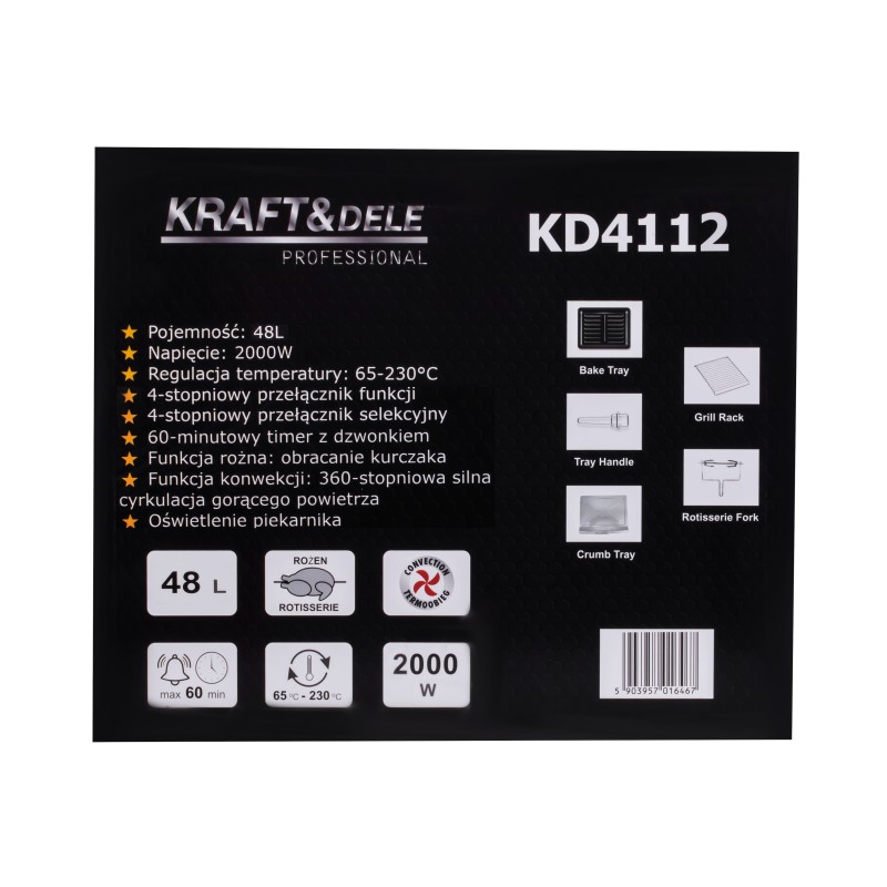 Elektrinė orkaitė 48L 2000W su iešmu KRAFT&DELE KD4112 Elektrinė orkaitė 48L 2000W su iešmu KRAFT&DELE KD4112