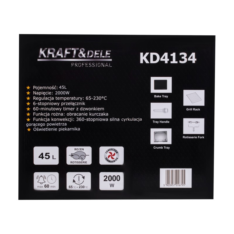 Elektromos sütő 2000W 45L KRAFT&DELE KD4134 Elektromos sütő 2000W 45L KRAFT&DELE KD4134
