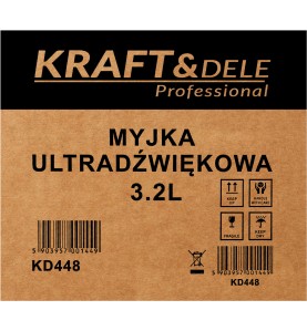Etykieta informacyjna na opakowaniu myjki ultradźwiękowej KD448