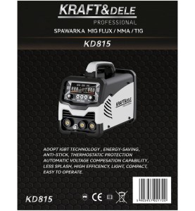 Rückseite des KD815 Schweißgerät-Kartons mit technischen Daten