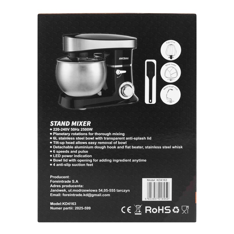 Bolygóműves keverőgép 6L 2500W KRAFT&DELE KD4163