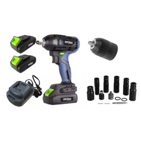 Kraft&Dele KD3408 21V Akku-Schlagschrauber - Set mit Ladegerät, zwei Akkus, Steckschlüsseln und Bohrfutter