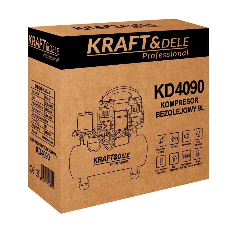 Olajmentes kompresszor 9L 1200W 220L/perc KRAFT&DELE KD4090 Olajmentes kompresszor 9L 1200W 220L/perc KRAFT&DELE KD4090