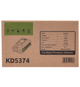 Technische Daten des Akku-Druckreinigers KD5374 auf der Verpackung