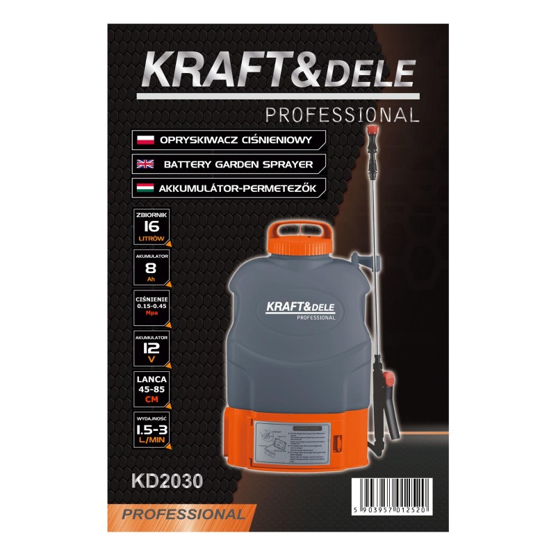 Akku-Drucksprüher 16L 8Ah 12V + Zubehör KRAFT&DELE KD2030