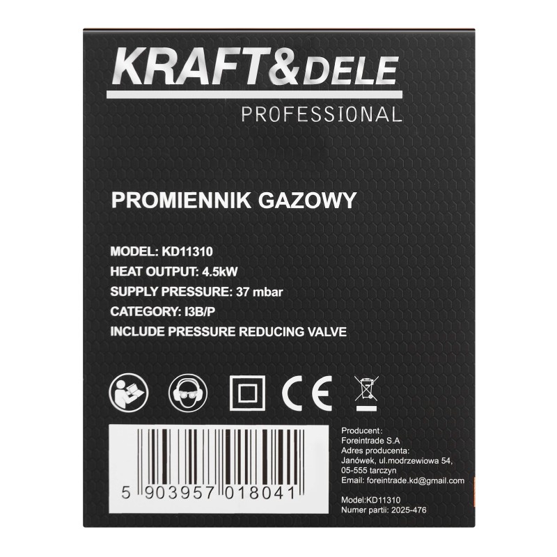 KRAFT&DELE KD11310 4,5 kW gázüzemű hősugárzó