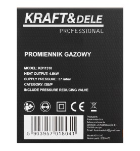 Etykieta techniczna na pudełku promiennika gazowego KD11310